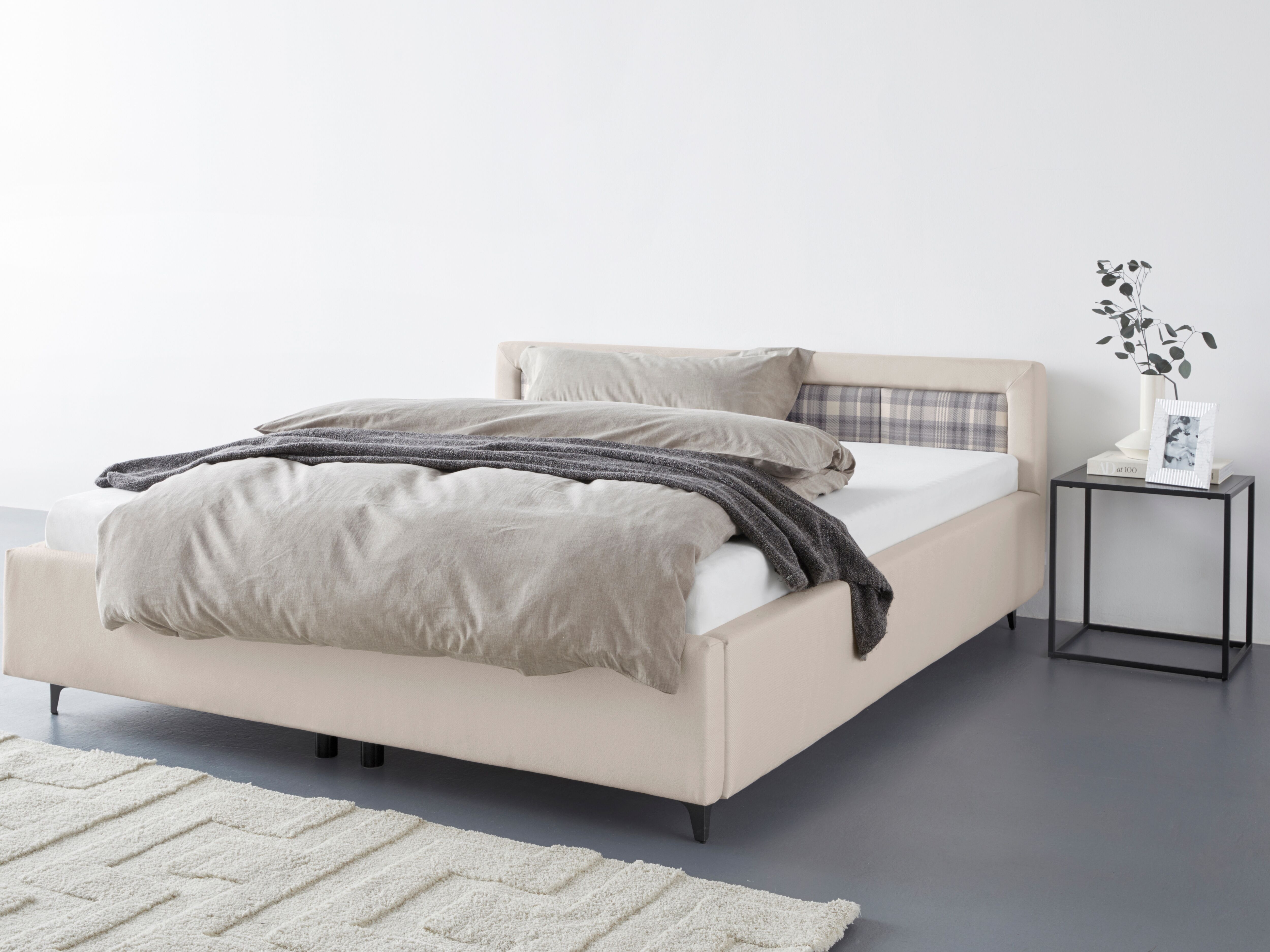 Polsterbett HOME AFFAIRE "Scotland", beige (creme), B:193cm H:75cm L:219cm, 100% Polyester, Betten, Polsterbett creme Liegefläche Länge B: 200cm x 180cm, Webstoff, Höhe Bett: 75cm Höhe Bettseite: 40cm Höhe Liegefläche: 40