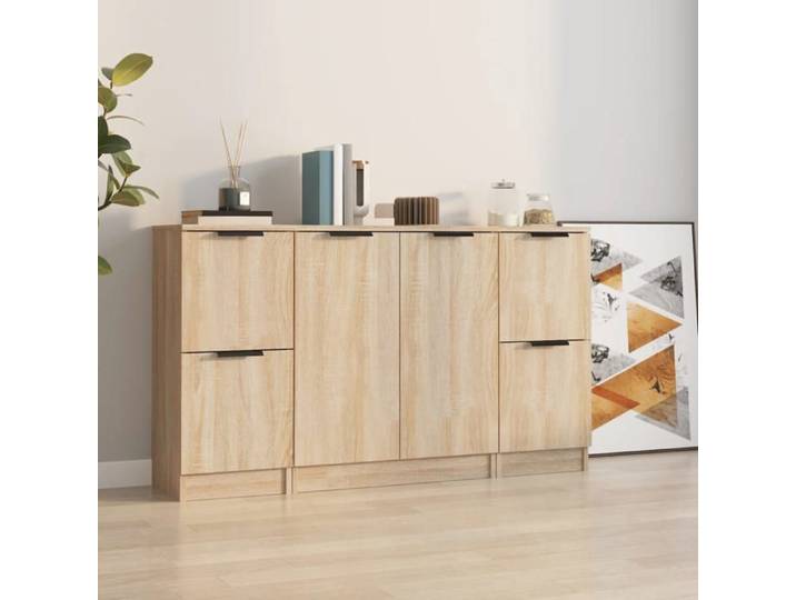 Buffet de rangement en bois d'ingénierie - JILI'S - Chêne sonoma - Lot de 3 pièces - 30x30x70 cm (petit buffet)