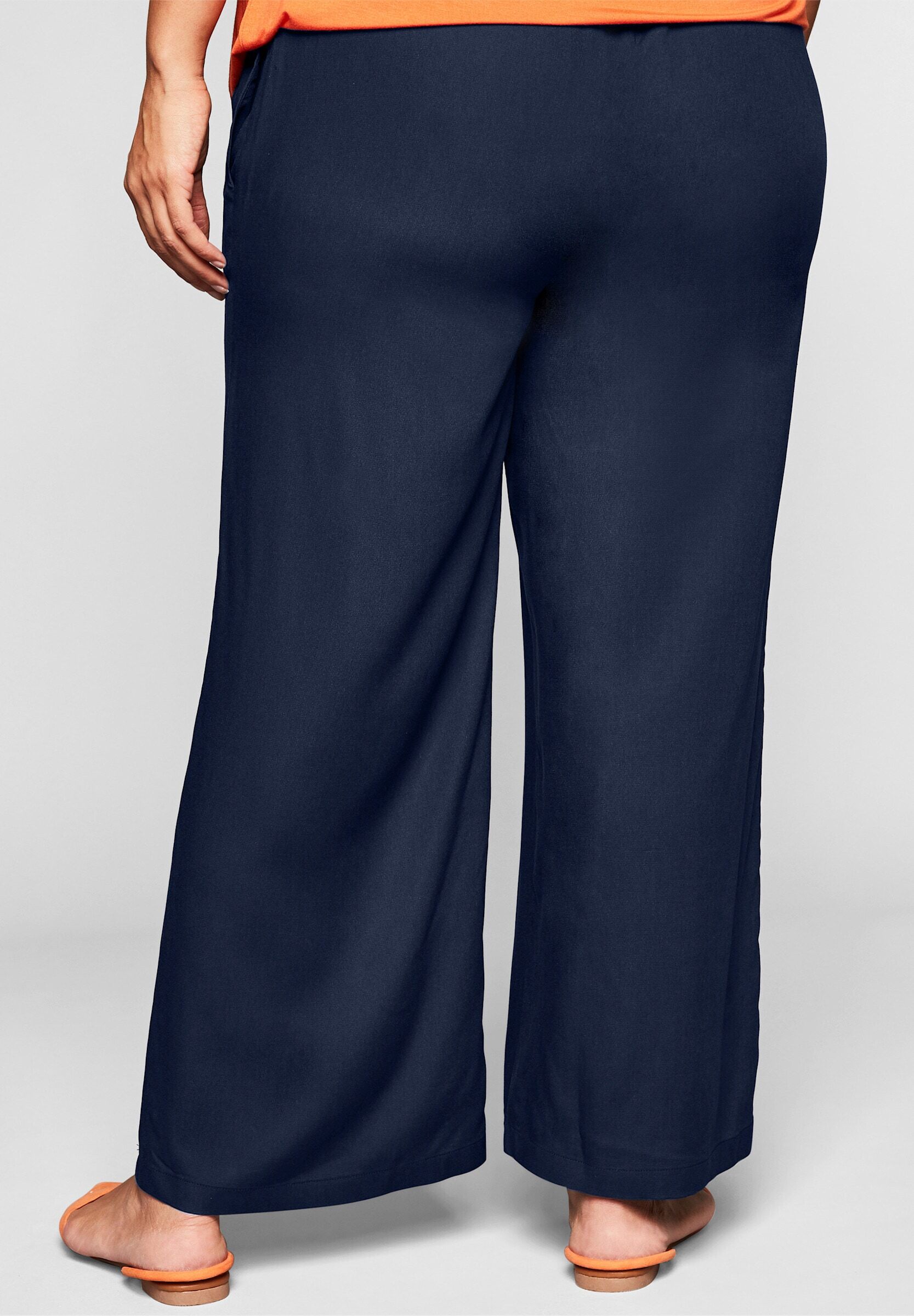 Strandkleid SHEEGO "Schlupfhose Schlupfhose mit weitem Bein", Damen, Gr. 40, marine, Modisch, weit, Hosen Strandkleid, mit Smokbund und Taschen