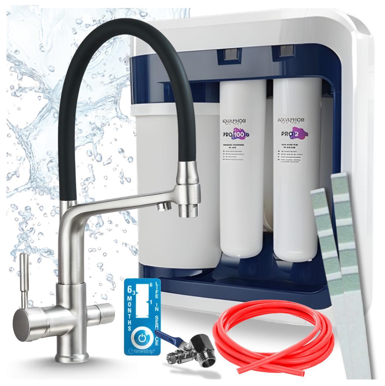 Ari 3-Wege-Küchenarmatur Flexible, Edelstahl, Ausziehbare Spültischarmatur Im Set Mit Aquaphor Ro-202S Pro Wasserfiltersystem