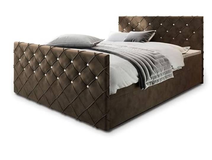 Masseno Boxspringbett Mandi 160x200 cm Komplett-Set mit Matratze und Topper, Polsterbett mit Zwei Bettkästen -Braun, Magic Velvet 2205
