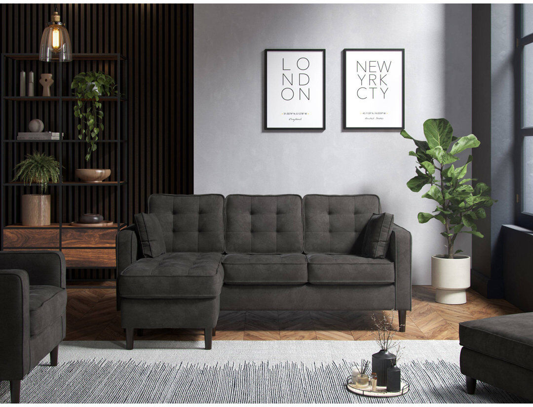 17 Stories Arlo 3 Seater Modular Corner Sofa Graphite 82cm H X 182cm W X 85cm D
