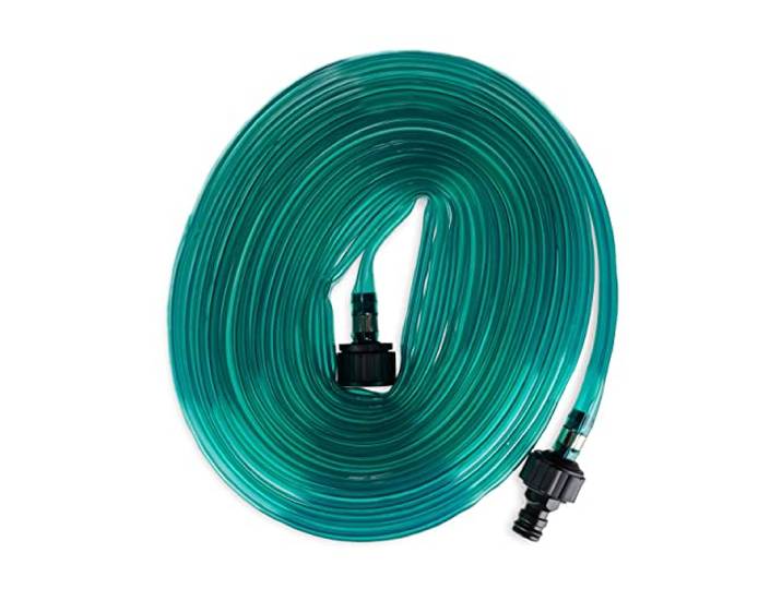 Relaxdays druppelslang, platte sproeislang, 15 meter, met gaatjes, voor de tuin, irrigatieslang, beregeningsslang, groen