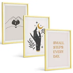 BILDER SET 3er Set - 40x60 cm Goldrahmen - Minimalistische Boho-Illustrationen