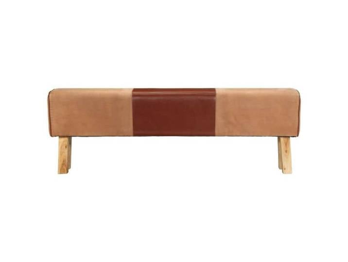 Banc d'entrée - mango - saut de cheval - 160 cm - Marron Cuir véritable et bois acacia M79