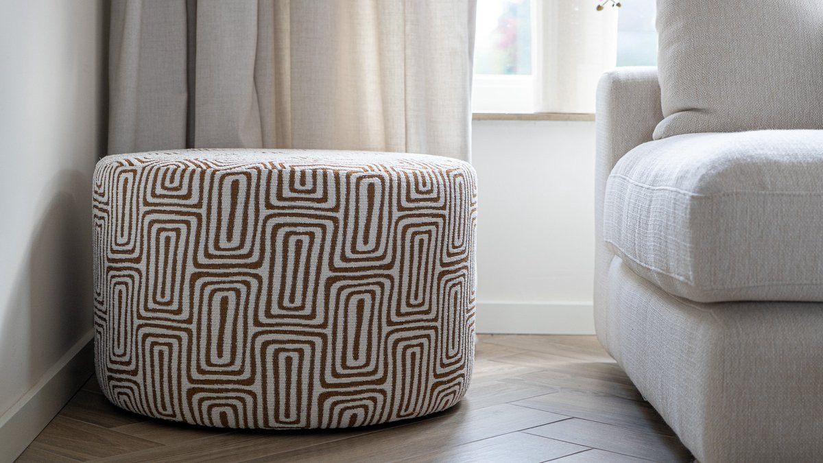 Poufue Luxe Poef met Print Dizzy Gold Low Round