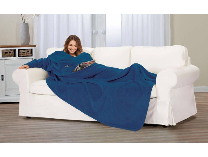 Einschlagdecke GÖZZE Ärmeldecke , blau (marine), B:150cm L:240cm, Polyester, Wohndecken, Einschlagdecke, mit Brusttasche und integrierter Handytasche, Kuscheldecke