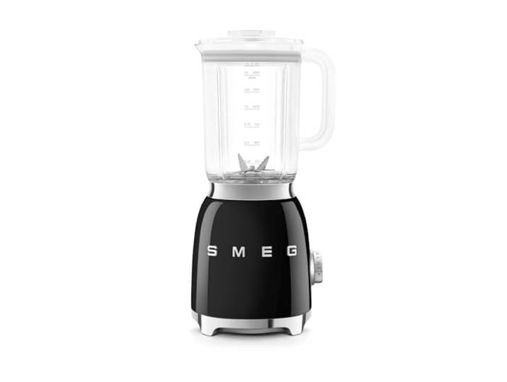 Smeg, BLF03BLEU, 1,5 l Standmixer, 4 -Geschwindigkeitsstufen, 4 Automikprogramme, Abnehmbare Doppelklinge, Deckelöffnung transparent mit Dosierkappe, rutschfest, 800W, Schwarz