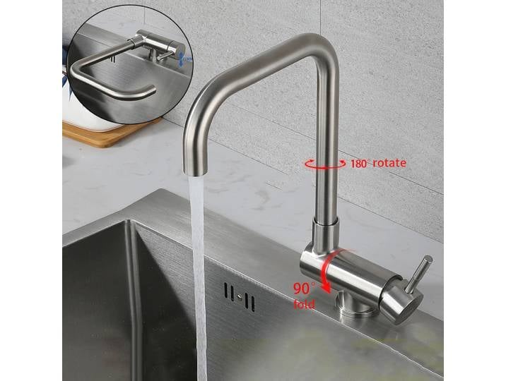 Robinet de cuisine en acier inoxydable, pliable vers le bas, mélangeur d'eau chaude et froide, pivotant à 360 degrés, pour évier à faible hauteur, robinet de lavabo 866126