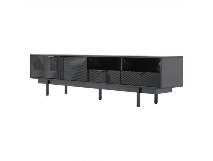 Meuble TV de style bohème moderne lignes géométriques noires abstraites 200*40*51 cm