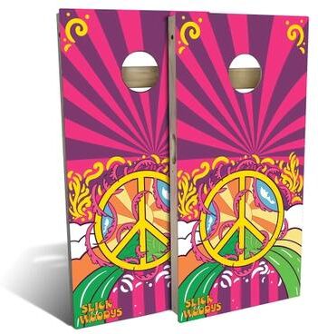 Skip's Garage 70s Peace Symbol Outdoor Cornhole Board Set