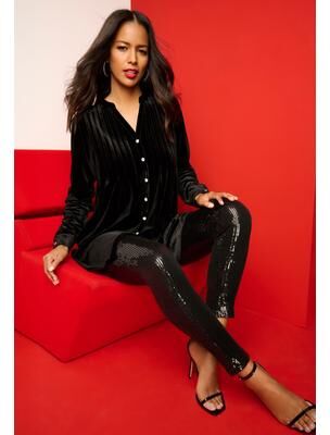 Plus Size Women's Sequin Legging by Roaman's in Black (Size 22/24) Made in USA Stretch Pants