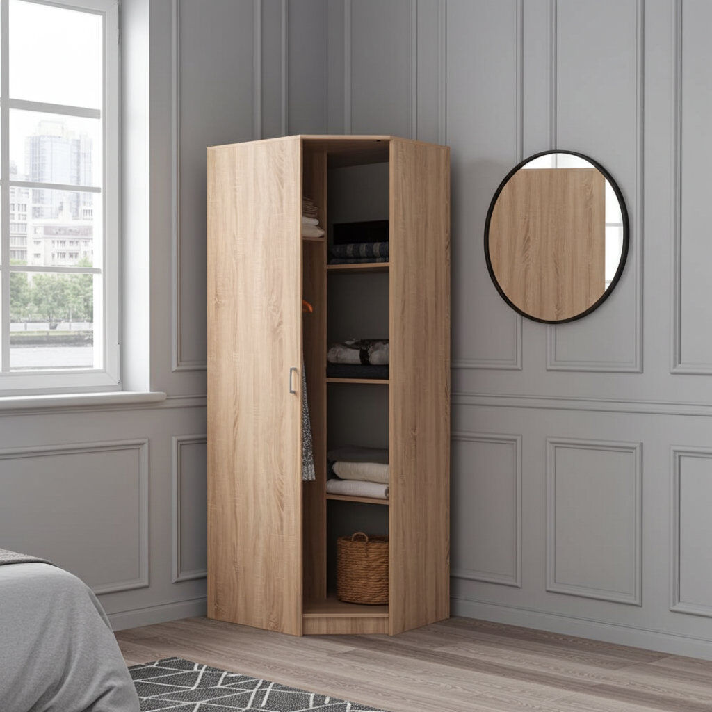 17 Stories Meeko Manufactured Wood Wardrobe Sonoma Oak Effect