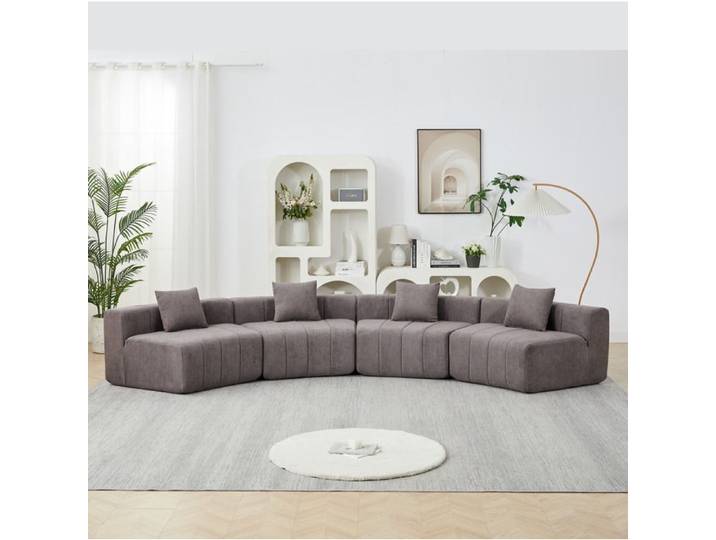 Canapé Modulable Courbé Gris Canapé Fixe Design FloraGrace Pour Salon Sans Montage 106x38x38cm