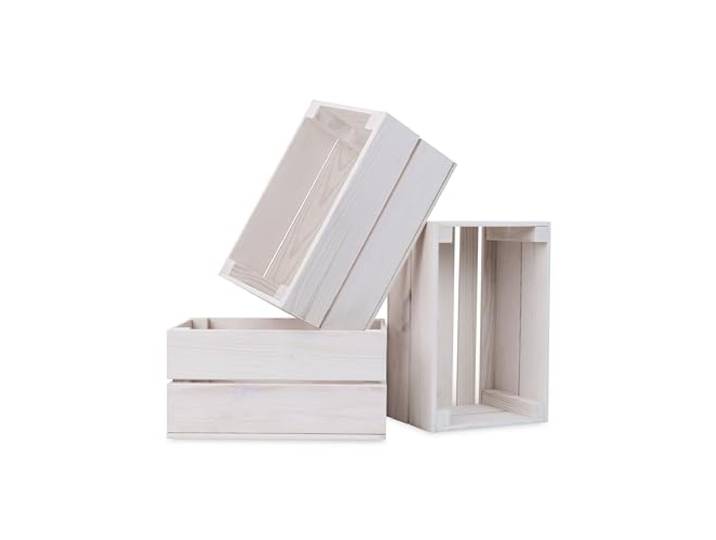 PINEEA Witte Houten Vintage Kisten Vintage Mini 30x20x15 cm - Pijnboom Kisten Voor Diverse Doeleinden – als Hout Opbergkist, Fruitkisten, Wijnkisten en Huis & Tuin Decoratie - 3 Stukken