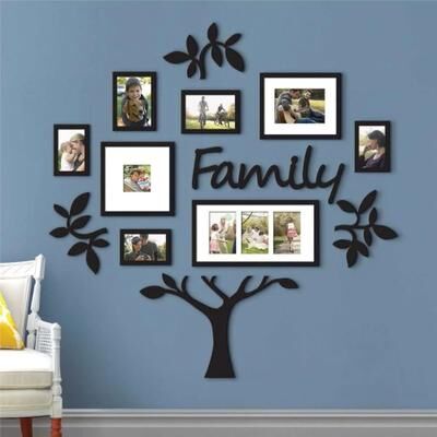 Useful Little Things 3D Acrylic Family Photo Tree Mirror Wall Sticker Set DIY Frame Decal black 69.69 In X 70.47 In