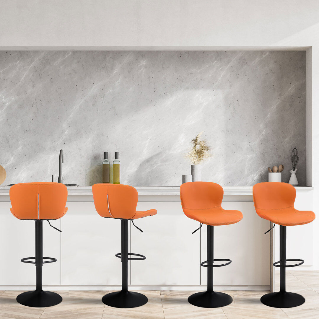Blue Elephant Swivel Upholstered Adjustable Height Bar Stool Orange 45cm W X 38cm D