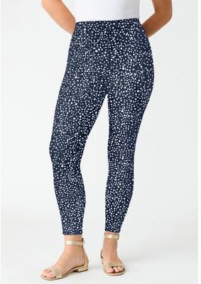 Plus Size Women's Plus Size Essential Stretch Ankle Length Pull-On Legging by Roaman's in Navy Painted Dot (Size 1X) Activewear Workout Yoga Pants