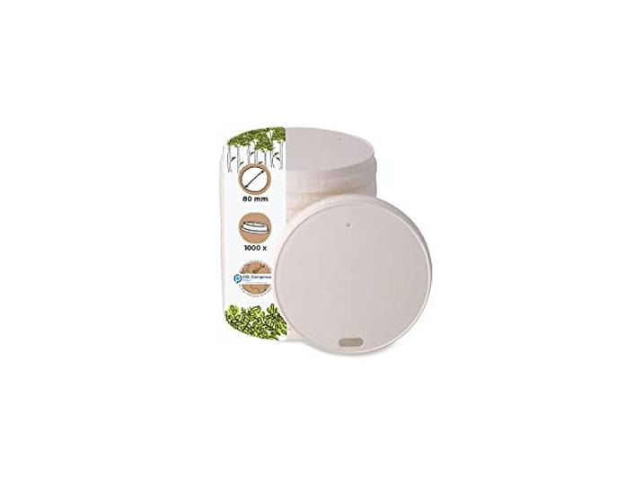 BIOZOYG Papp-Deckel mit Trinköffnung I Coffee-to-go Deckel Ø 80 mm weiß I Für Kaffee-To-Go Pappbecher I Biologisch abbaubar & kompostierbar I Kaffeebecher Deckel mit Trinkloch I 1000 Stück