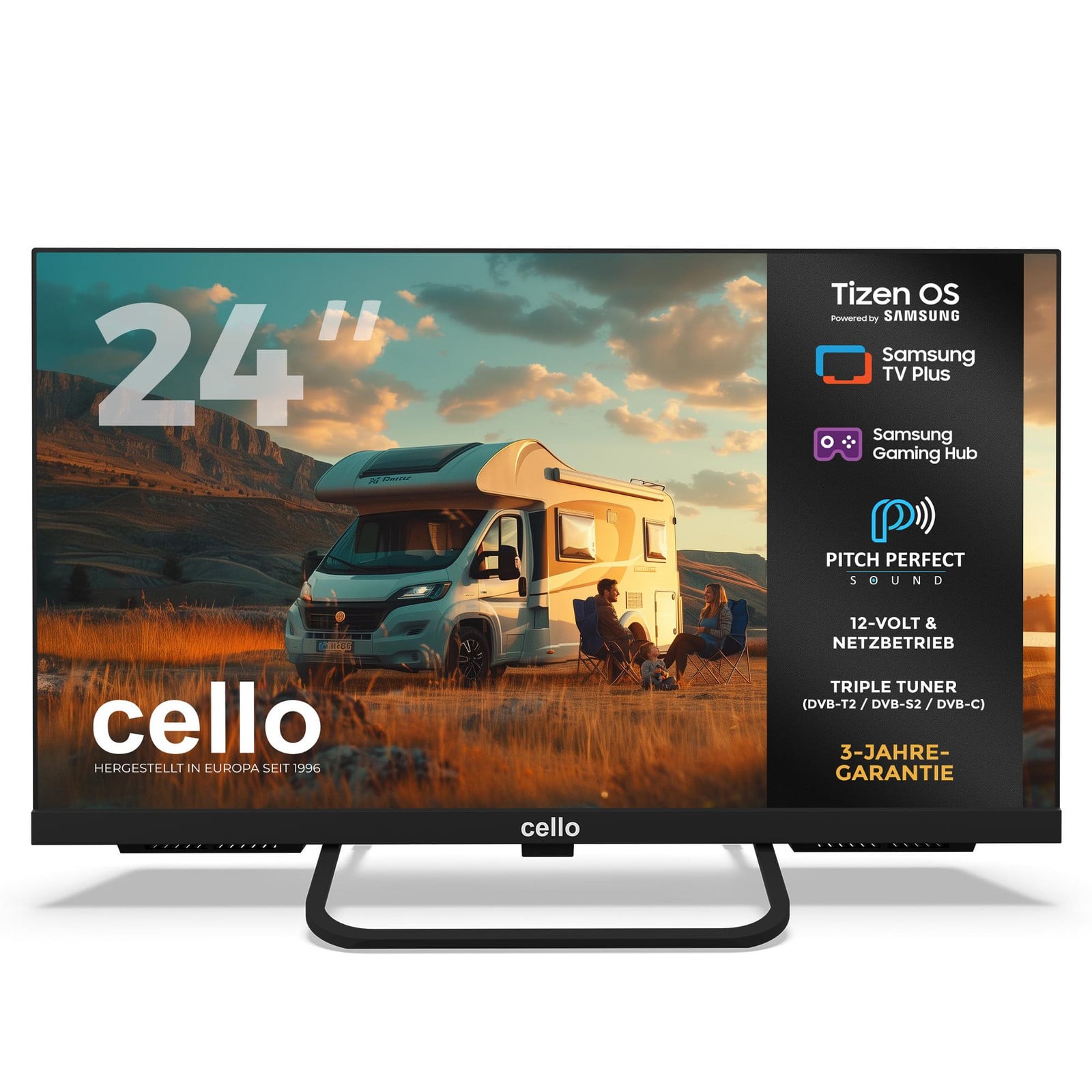 Samsung Cello 24-inch Smart LED TV met Tizen OS en Triple Tuner voor campers en caravans