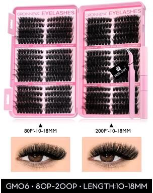 Inspired Finds GROINNEYA DIY Eyelash Extension Kit 640 Piece Lash Clusters With Bond & Seal For Salon Quality Cat Eye Looks gm06 Kit