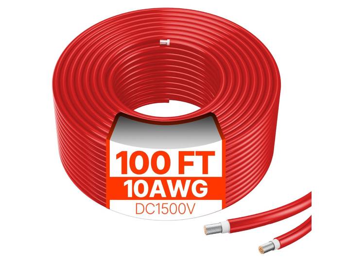 VEVOR 100FT Câble d'extension pour panneau solaire\, 10AWG Câble d'extension solaire\, 6mm² IP67 Câble PV étanche camping-cars\, rouge