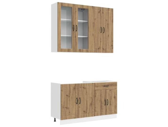 fsahslih Küchenzeile Lucca 4-teilig Küchenschrank Set Artisan-Eiche Praktischer Küchenschrank mit verstellbaren Füßen und Glasfach für optimalen Stauraum in Esszimmer und moderner Küche.