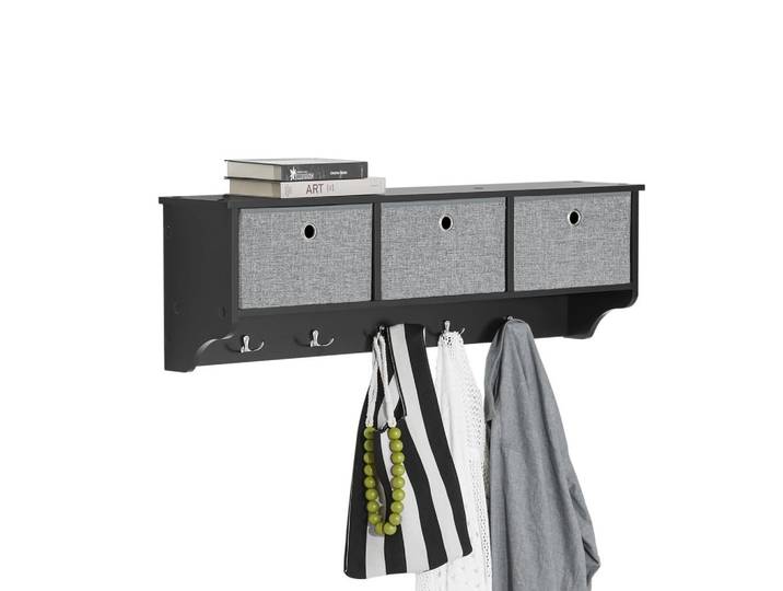 SoBuy Wandgarderobe Schwarz, 100x30x20 cm, Garderobe, Garderobenpaneele, Wandgarderobe