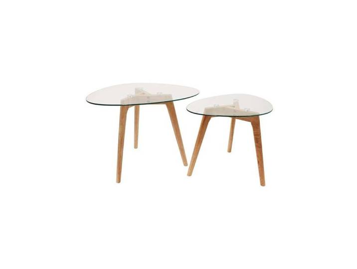 Table d'appoint - HOME DECO FACTORY - Gigogne - Verre Trempé - Transparent et Beige