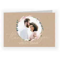 Dankeskarte Hochzeit: Blumenkranz Kraft mit Fotos in Kraft Look