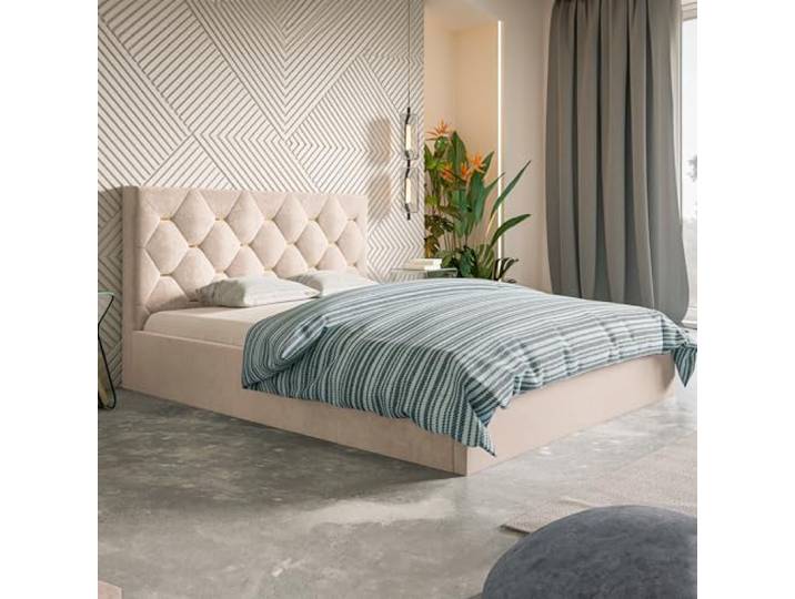 MOTIVENA Modi Polsterbett 160x200 Beige, Polsterbett 160x200 Samt, Polsterbett 160x200 mit Bettkasten, Polsterbett 160x200 mit Stauraum, mit Lattenrost, mit Kopfteil, ohne Matratze, Beige