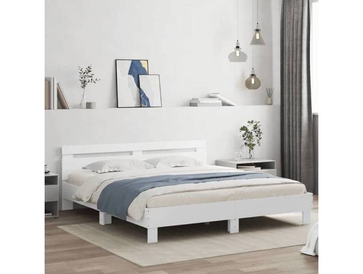 Cadre de lit blanc - Happiness - 160x200 cm - Bois d'ingénierie - Lattes en contreplaqué - Montage simple