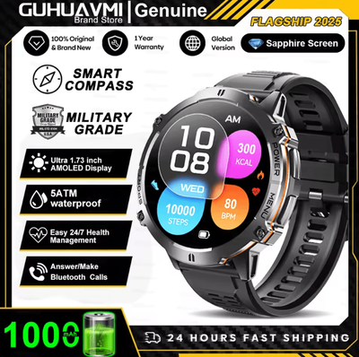 Inspire Curations T Rex 3 Military AMOLED GPS Smartwatch With 10ATM Waterproof & Bluetooth Call black