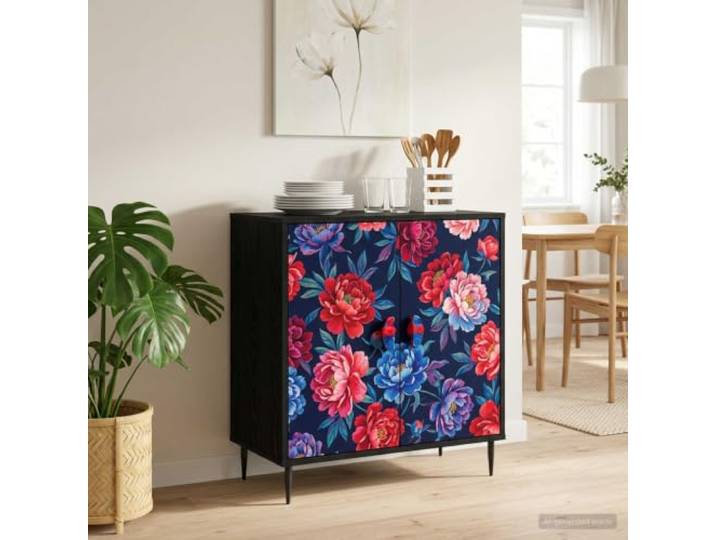 Kommode Holzwerkstoff 3 Schubladen Farbenblockdruck 66 x 36,5 x 76 cm Moderner Schubladenschrank, dekoratives Blockdruck-Design, erhöhte Füße, matte Stahlgriffe, vielseitig einsetzbar
