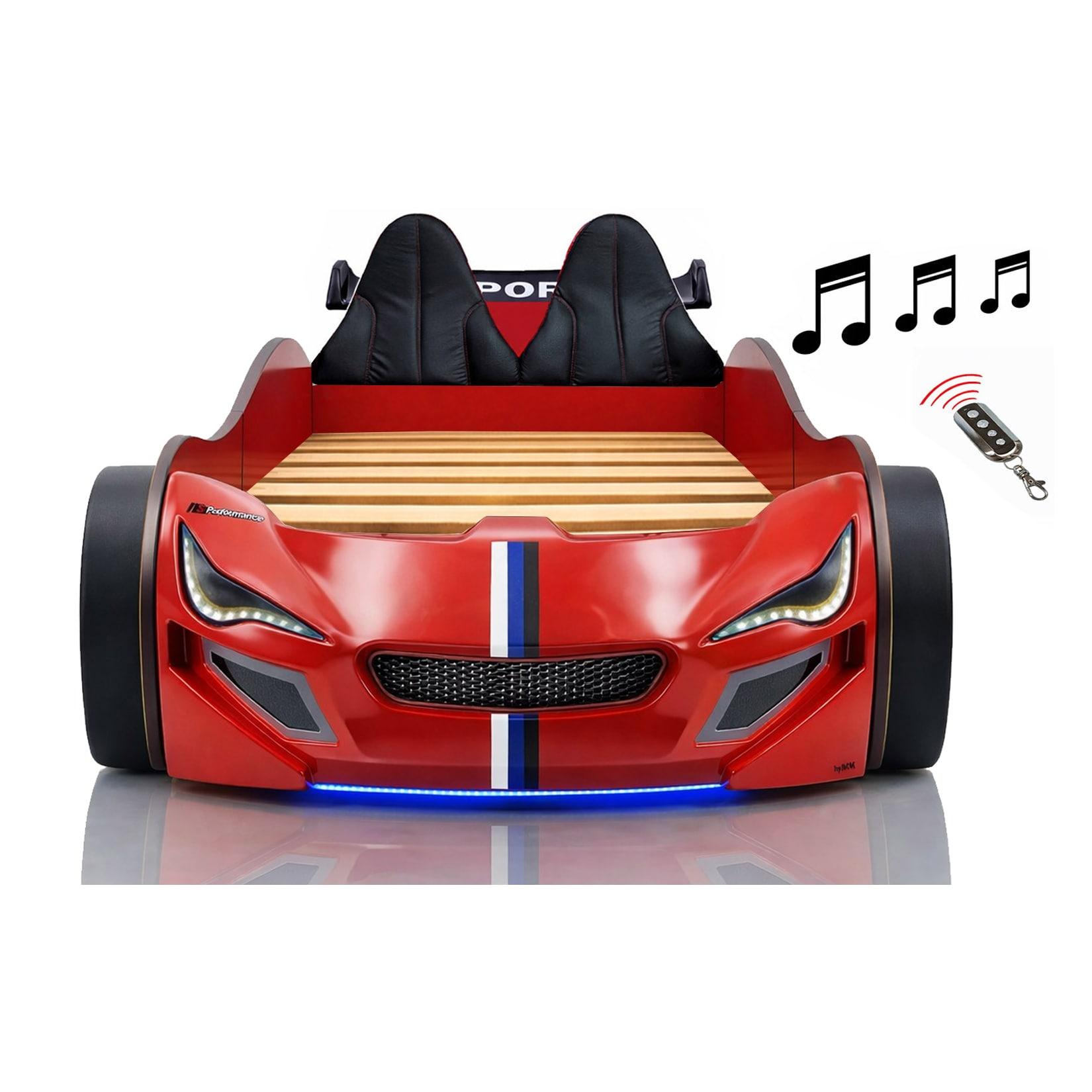 Autobett Kinder 90x200 Jungen LED Leuchte Unterbodenbeleuchtung Sound Fernbedienung