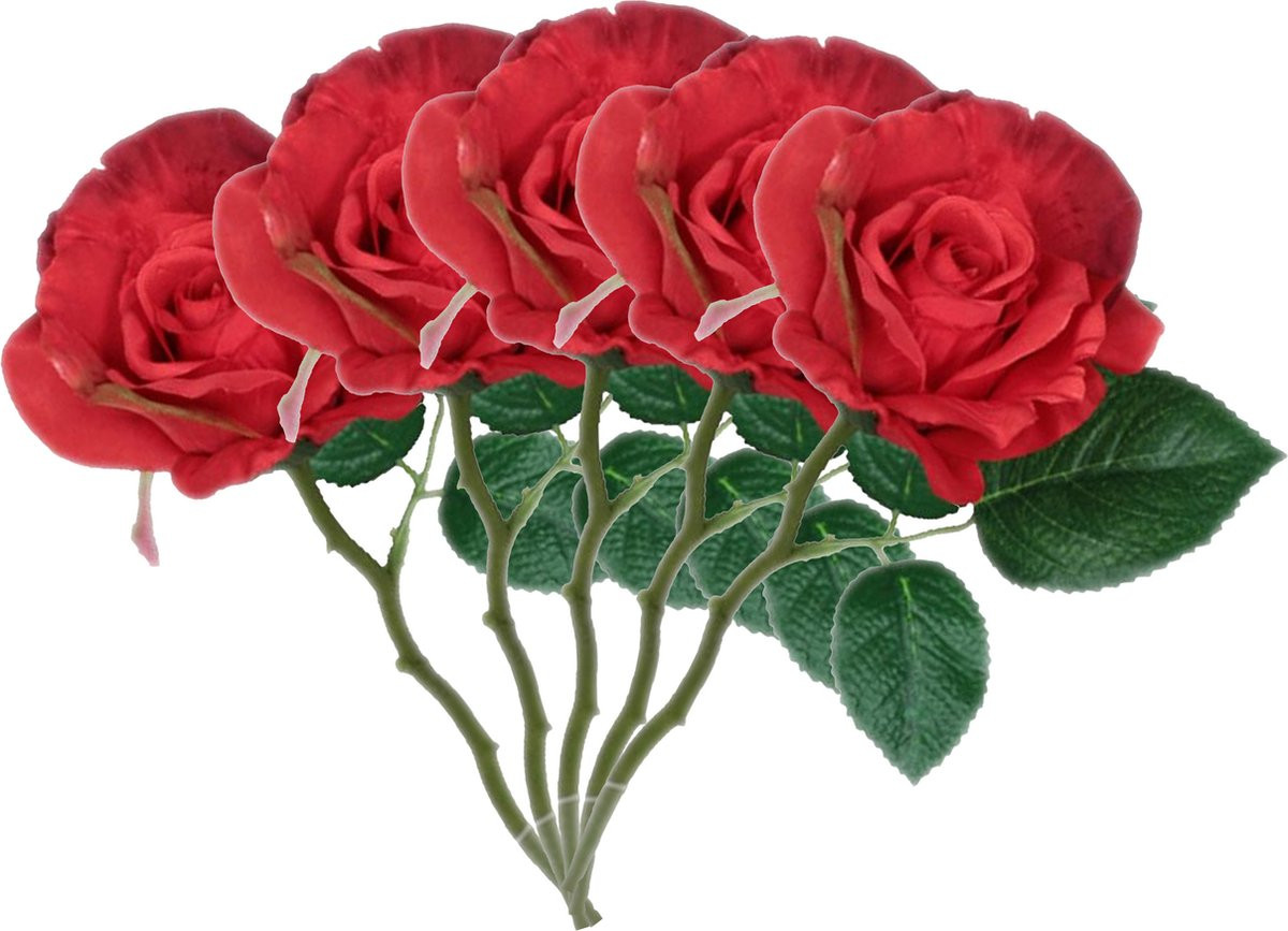 Mica Decorations Kunstbloem Emy Roos - Rood - 31 cm