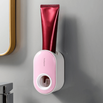 Everyday Crate Automatic Toothpaste Dispenser Wall Mounted Rack Hygienic Squeezer For Family Bathroom pink+white