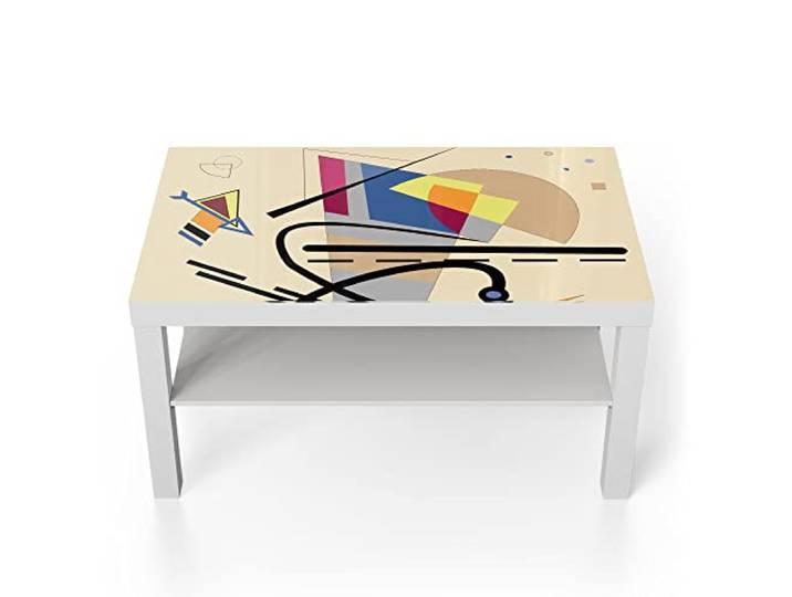 DEQORI Glastisch weiß groß 90x50 cm Motiv Dreiecksgebilde ausgefallener Beistelltisch aus Glas Hochglanz Couchtisch fürs Wohnzimmer moderner Couch Tisch mit Design