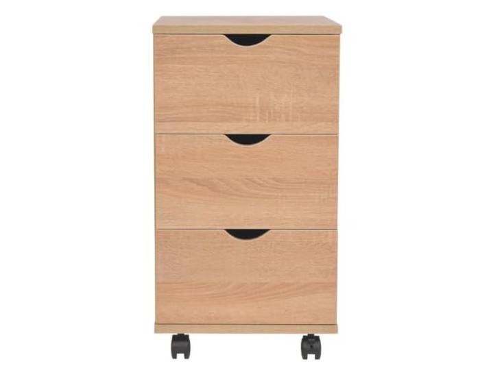 Schubladenelement 33×45×60 cm Eichenbraun mit Rollen und 3 Schubladen Holzwerkstoffrahmen, Kunststoff-Rollen, 3 Schubladen, Stauraum, Arbeitszimmer, Büro, Wohnräume, einfacher Zusammenbau
