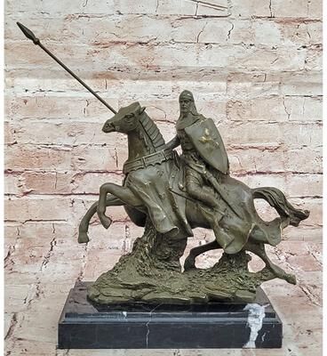 Bronzhaus Medieval Knight On Horseback Bronze Statue – Warrior Figurine