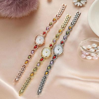 Uplifted Goods Ladies Retro Oval Rhinestone Luxury Quartz Watch gold