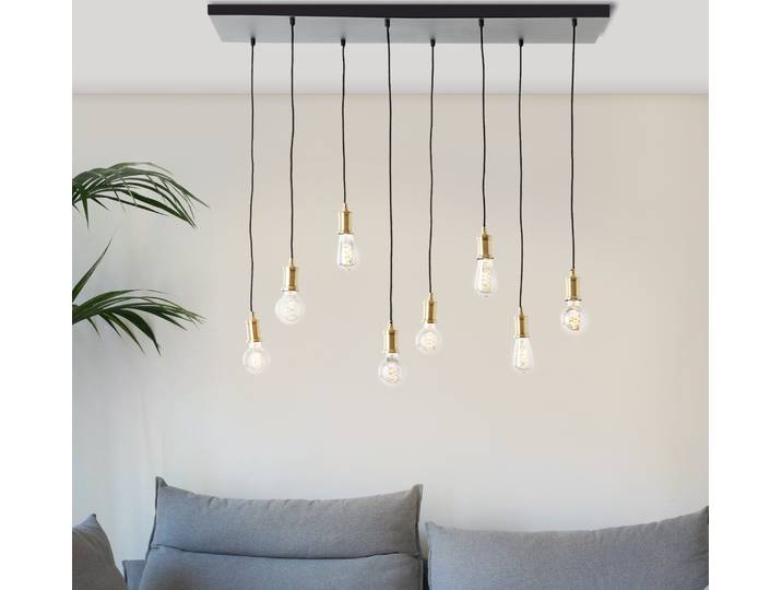BRILLIANT schwarzes Reihen Hängelampe 133 x 110 cm 8 x E27 max. 60 W Kabel kürzbar Metall