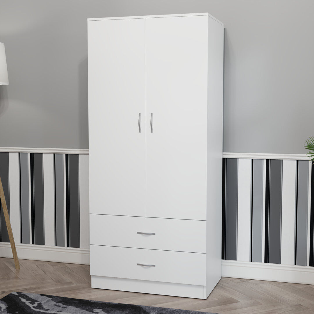 17 Stories Maybery MDF & Particleboard Wardrobe White 170cm H X 76cm W X 53cm D