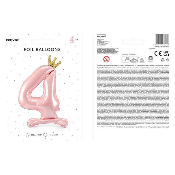 Partydeco Ballon Zahl 4 auf fuss - Rosa (1x) (FB126M-4-081J)
