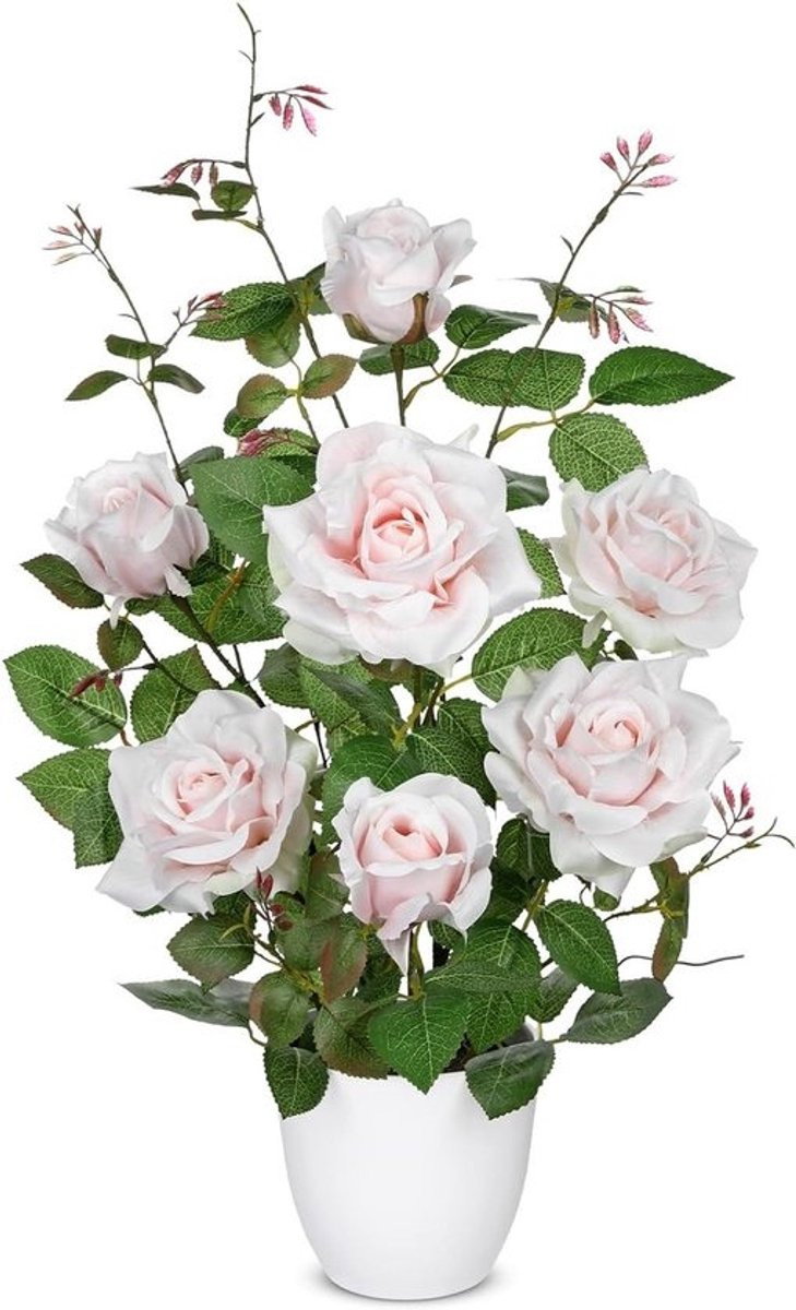 Kunstbloemen Rozenstruik in Pot - Rozerood - Hoogte: 50 cm