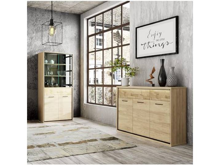 Lomadox Wohnzimmermöbel Set 2-teilig Wohnzimmerschrank Sideboard Vitrinenschrank Kommode modern in Eiche