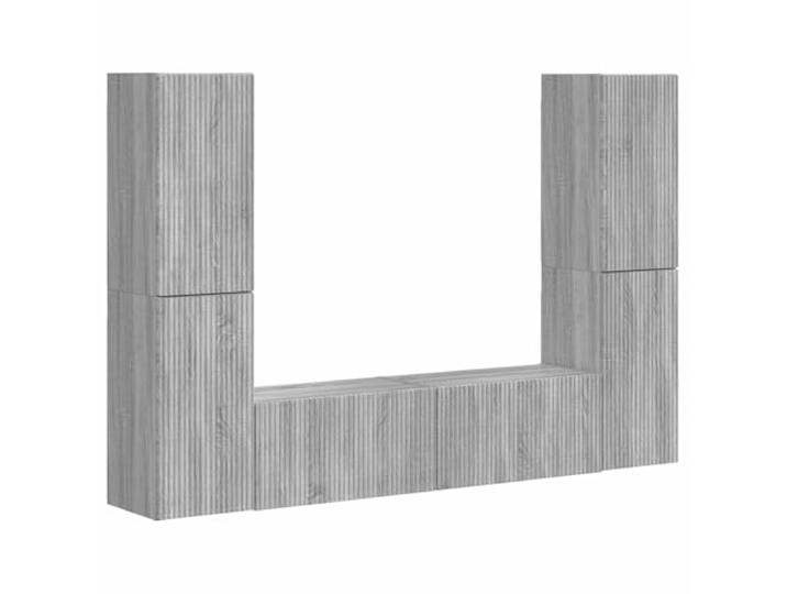 hliofuir TV-Schrank Set 6-TLG. Hängeschrank Sonoma-Grau Holzwerkstoff Flexibles Schweberegal-System für Wohnzimmer und Büro, optimiert vertikalen Stauraum mit 3 Türen und 2 Fächern.