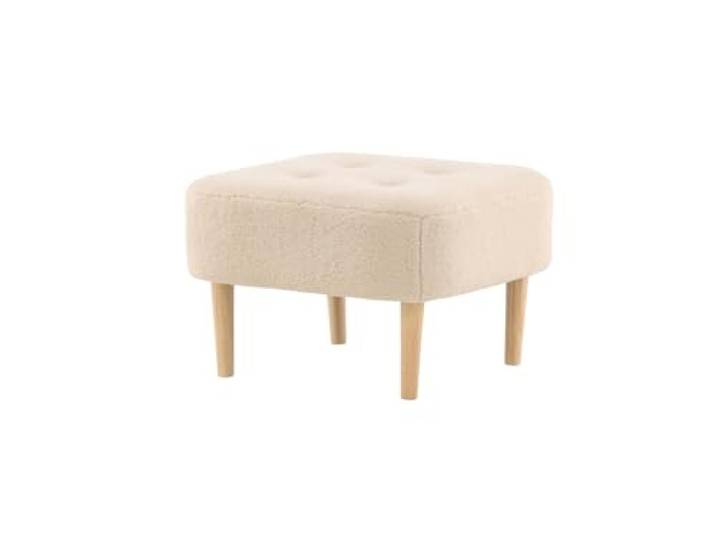 FURNLUX Ottoman Hocker, Textil Beige, 60x60x28 cm, Holz Eiche Beine, Sitzfläche 28 cm
