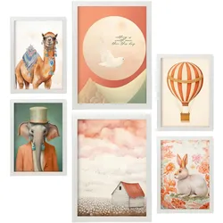 POSTER Set Mit 6 Orangefarbener Traum A3 & A4 Weißer Rahmen