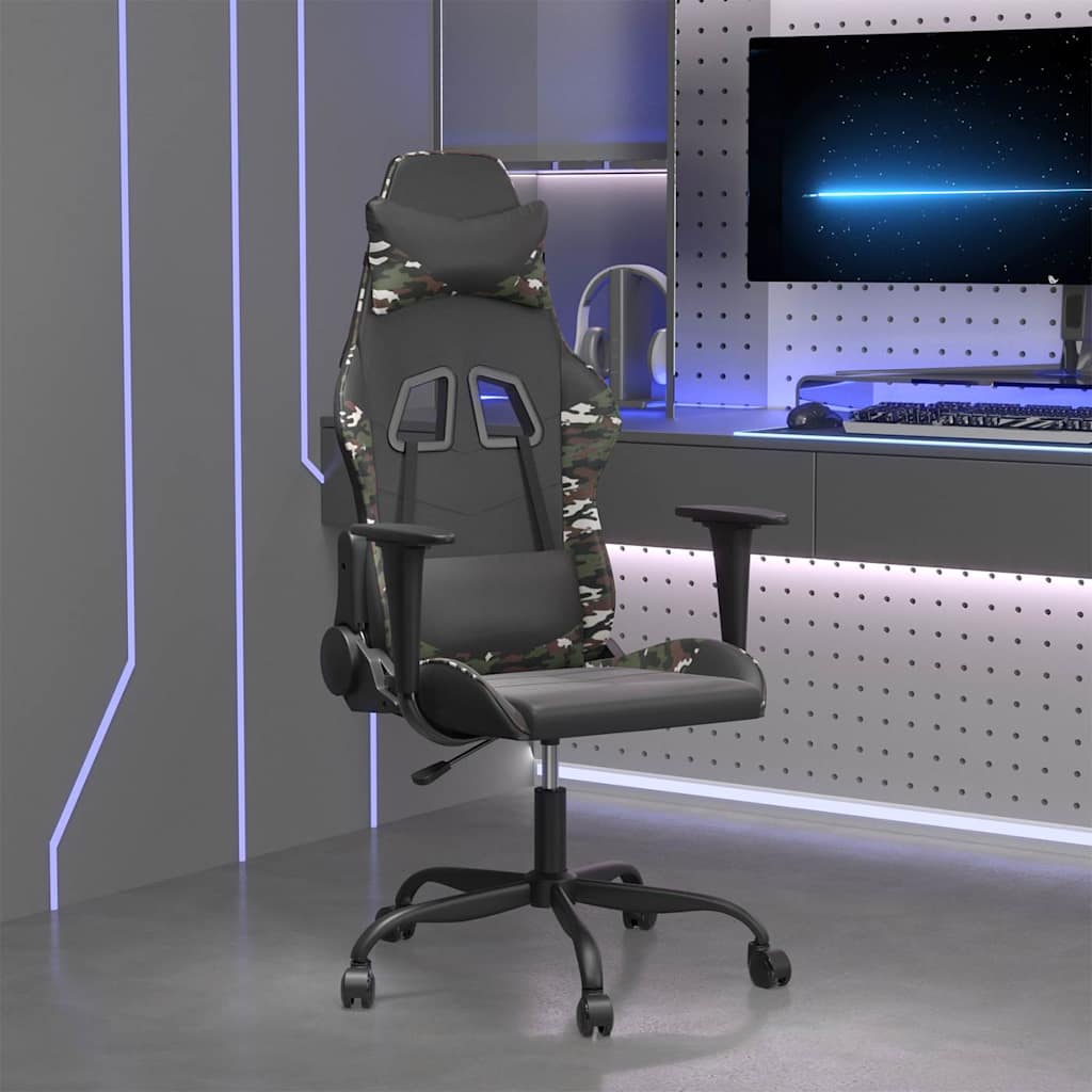 vidaXL Silla gaming cuero sintético negro y camuflaje Verde